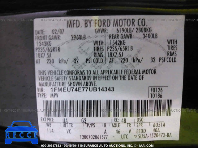 2007 Ford Explorer 1FMEU74E77UB14343 image 8