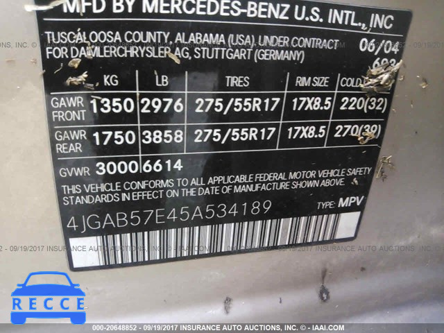 2005 Mercedes-benz ML 350 4JGAB57E45A534189 image 8