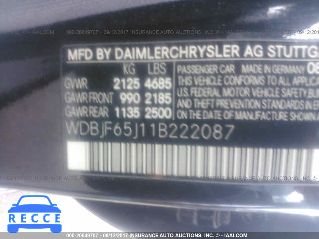 2001 Mercedes-benz E 320 WDBJF65J11B222087 image 8
