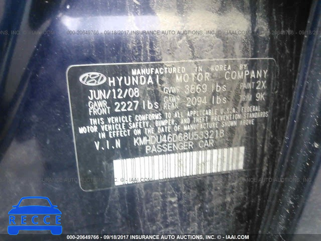 2008 Hyundai Elantra KMHDU46D68U533218 image 8