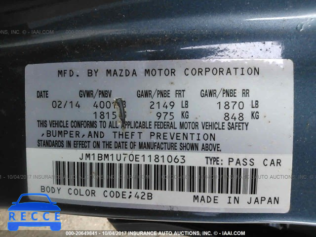 2014 Mazda 3 JM1BM1U70E1181063 Bild 8