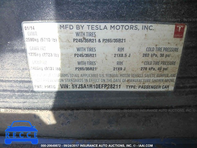 2014 Tesla Model S 5YJSA1H10EFP28211 зображення 8