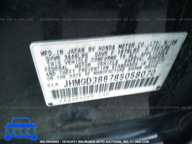 2008 Honda FIT JHMGD38678S058070 image 8