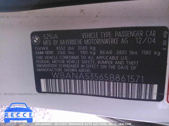 2005 BMW 525 WBANA53565B861571 image 8