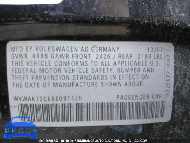 2008 Volkswagen Passat KOMFORT WVWAK73C68E091125 image 8
