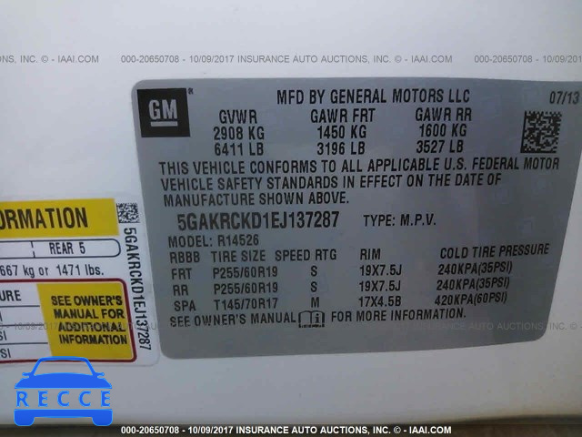 2014 Buick Enclave 5GAKRCKD1EJ137287 image 8