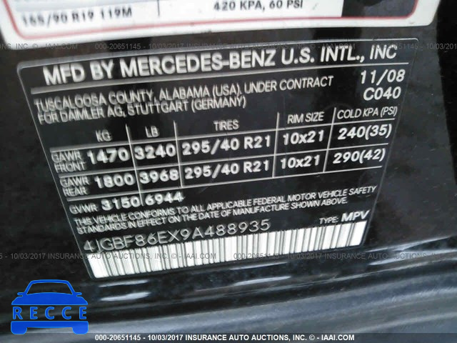 2009 Mercedes-benz GL 550 4MATIC 4JGBF86EX9A488935 зображення 8