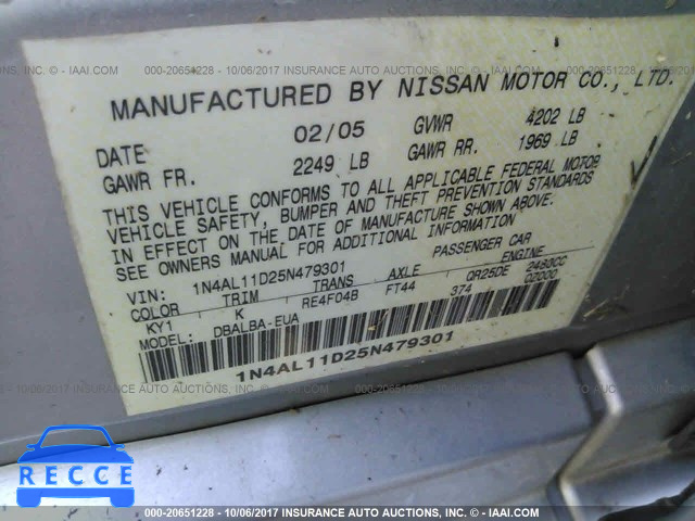 2005 Nissan Altima 1N4AL11D25N479301 зображення 8