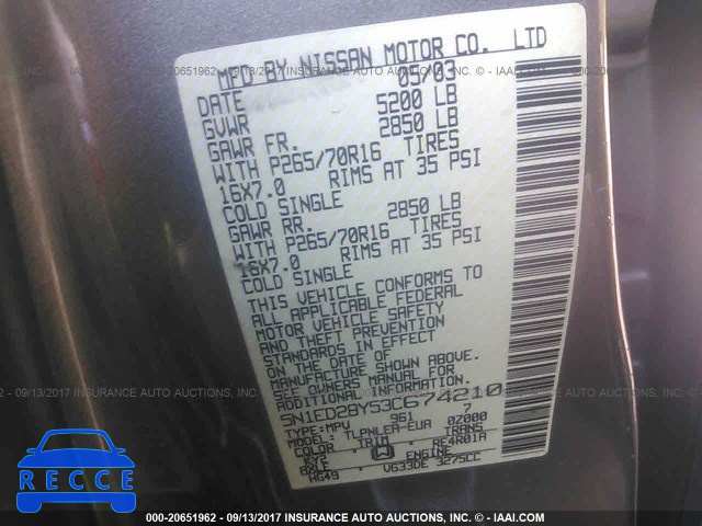 2003 Nissan Xterra XE/SE 5N1ED28Y53C674210 image 8