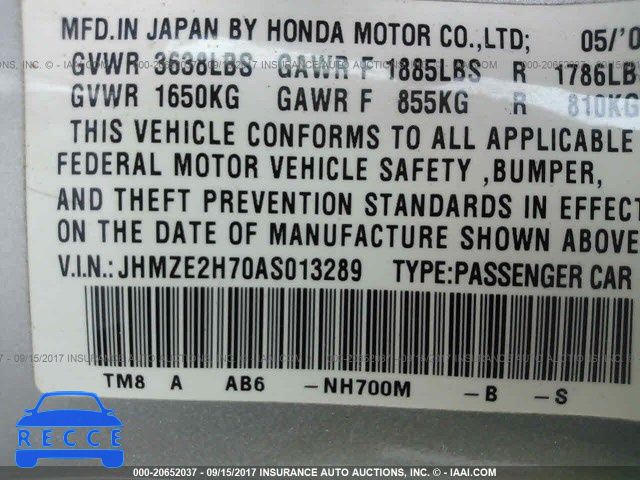 2010 Honda Insight JHMZE2H70AS013289 image 8