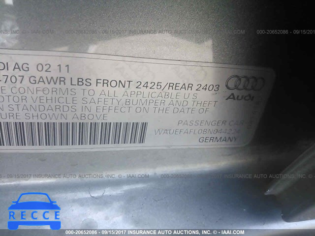 2011 Audi A4 WAUEFAFL0BN044224 зображення 8