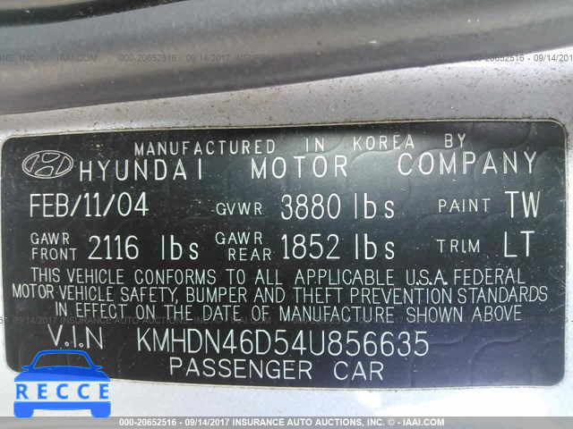 2004 Hyundai Elantra KMHDN46D54U856635 image 8