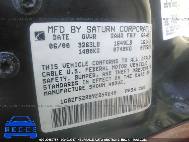 2000 Saturn SL 1G8ZF5288YZ259648 image 8