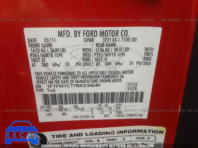 2011 Ford F150 1FTFW1CT7BKD34540 image 8