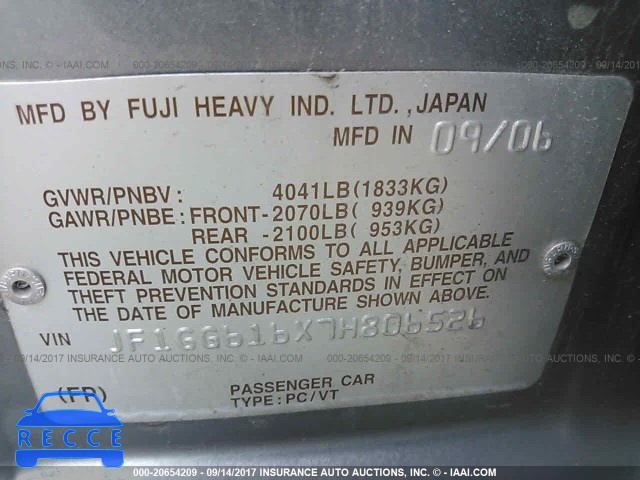 2007 Subaru Impreza 2.5I JF1GG616X7H806526 image 8