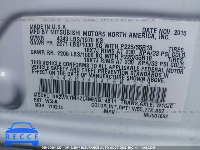 2015 Mitsubishi Outlander Sport ES 4A4AR3AU4FE059781 image 8