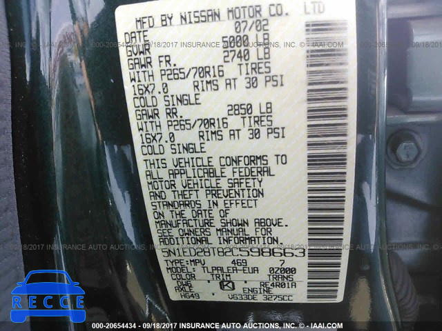 2002 NISSAN XTERRA 5N1ED28T82C598663 image 8