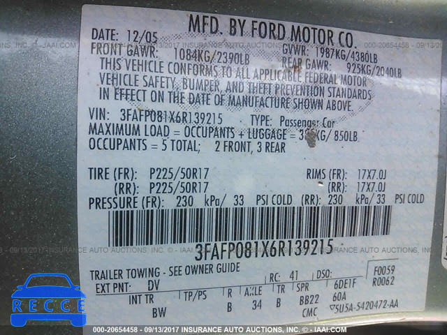 2006 Ford Fusion 3FAFP081X6R139215 image 8