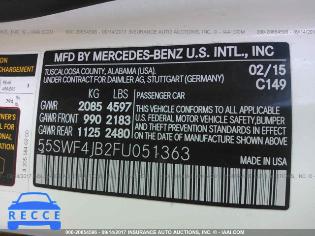 2015 Mercedes-benz C 55SWF4JB2FU051363 зображення 8