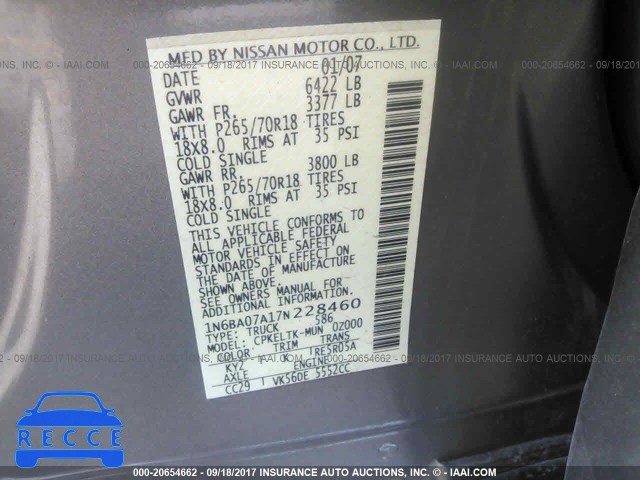 2007 Nissan Titan 1N6BA07A17N228460 image 8