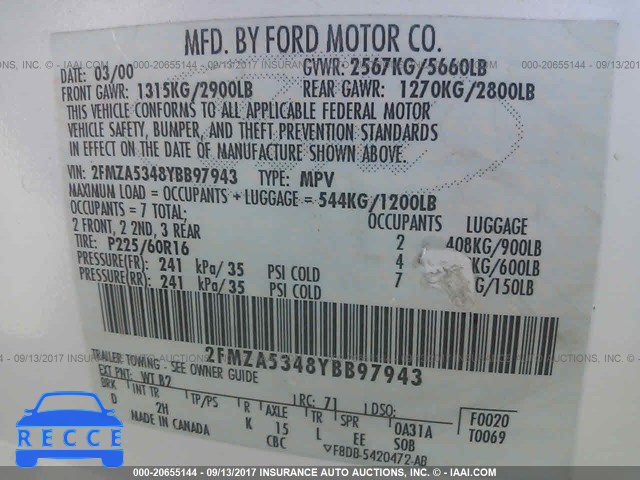 2000 Ford Windstar 2FMZA5348YBB97943 image 8