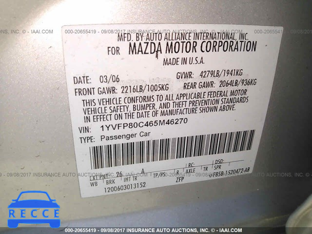 2006 Mazda 6 1YVFP80C465M46270 image 8