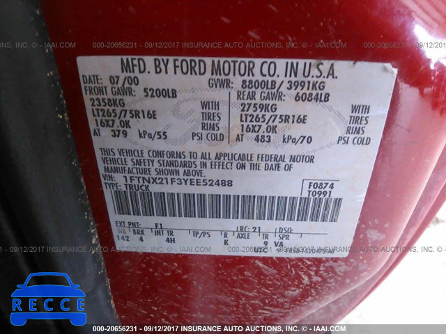 2000 Ford F250 1FTNX21F3YEE52488 image 8