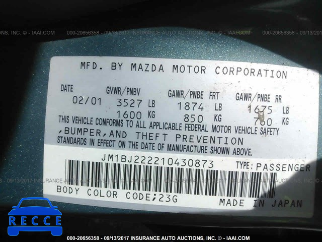 2001 Mazda Protege DX/LX JM1BJ222210430873 image 8