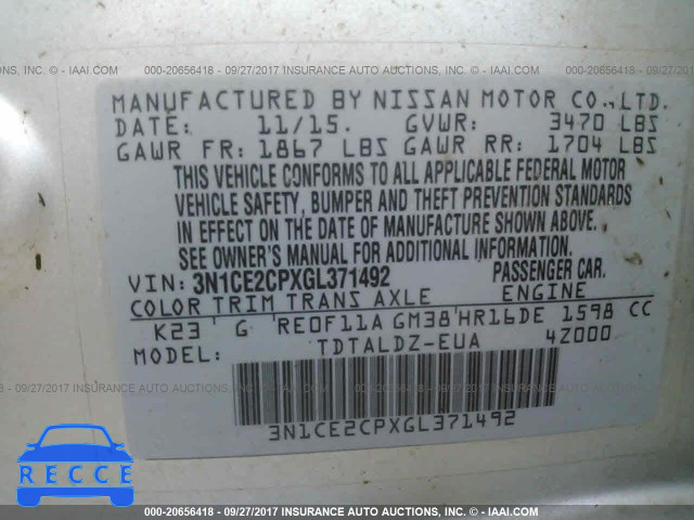 2016 NISSAN VERSA NOTE S/S PLUS/SV/SL/SR 3N1CE2CPXGL371492 image 8