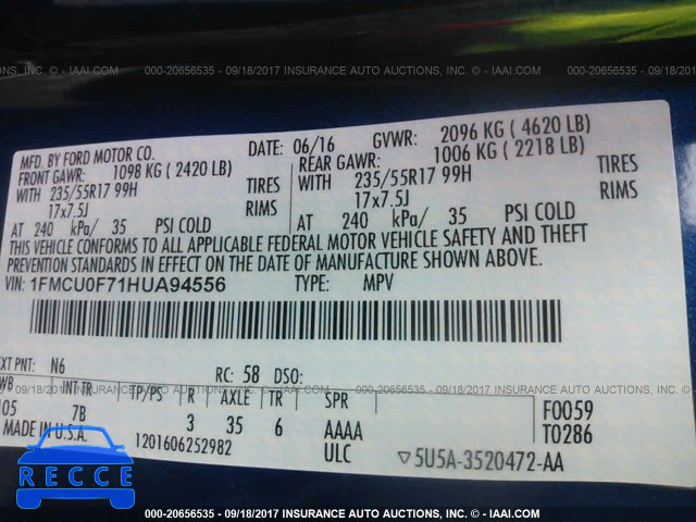 2017 FORD ESCAPE 1FMCU0F71HUA94556 image 8