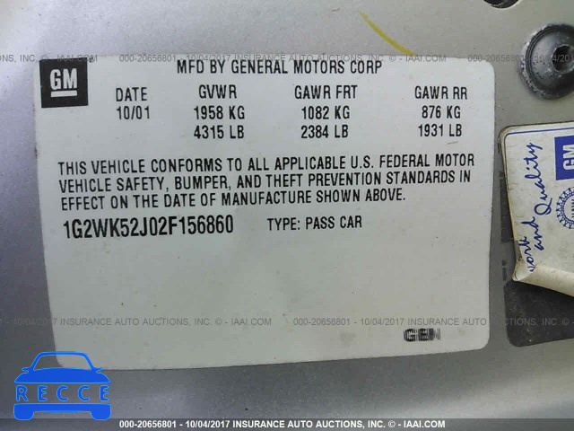 2002 Pontiac Grand Prix SE 1G2WK52J02F156860 image 8