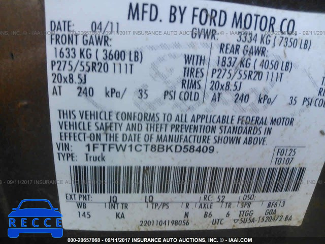 2011 Ford F150 1FTFW1CT8BKD58409 image 8