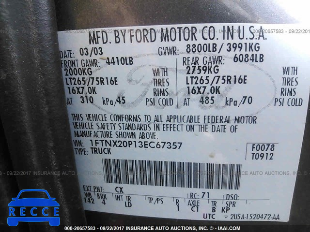 2003 Ford F250 SUPER DUTY 1FTNX20P13EC67357 Bild 8