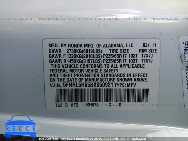 2011 Honda Odyssey 5FNRL5H65BB050921 image 8