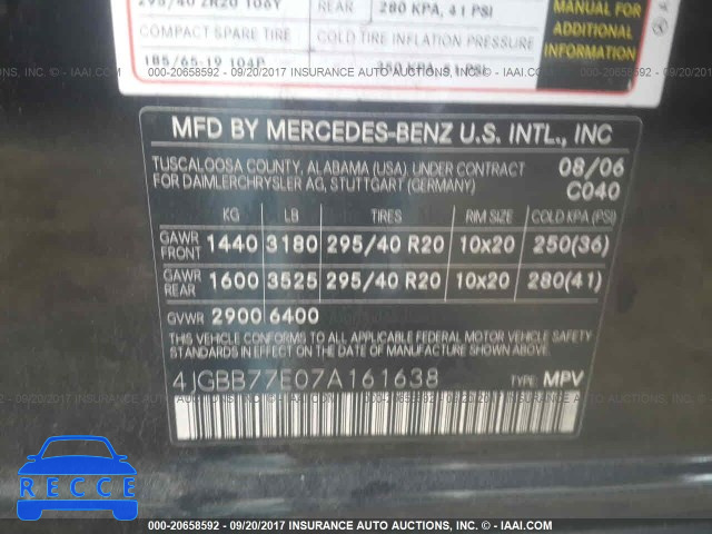 2007 Mercedes-benz ML 4JGBB77E07A161638 image 8