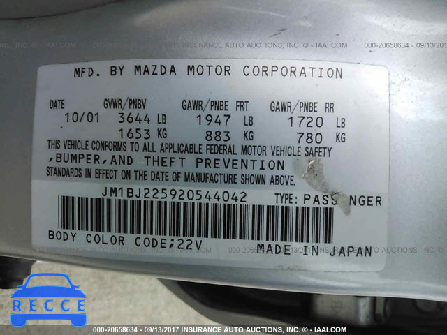 2002 Mazda Protege DX/LX/ES JM1BJ225920544042 зображення 8