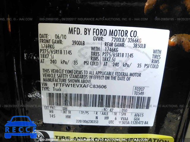 2010 Ford F150 1FTFW1EVXAFC83606 зображення 8