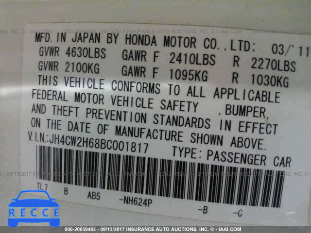 2011 Acura TSX JH4CW2H68BC001817 image 8