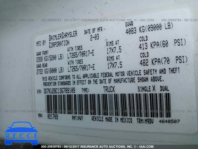 2003 Dodge RAM 2500 3D7KU28C13G789109 image 8