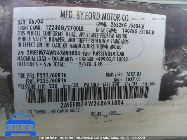 2004 Mercury Grand Marquis 2MEFM74W24X691804 image 8