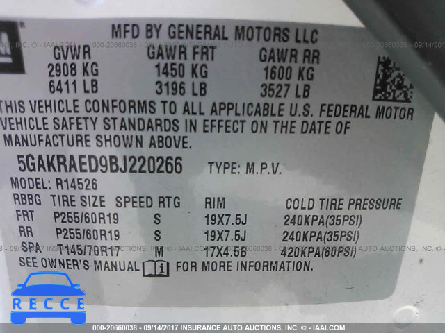 2011 Buick Enclave 5GAKRAED9BJ220266 зображення 8