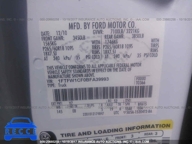 2011 Ford F150 1FTFW1CF0BFA39993 image 8