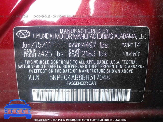 2011 HYUNDAI SONATA 5NPEC4AB8BH317048 image 8