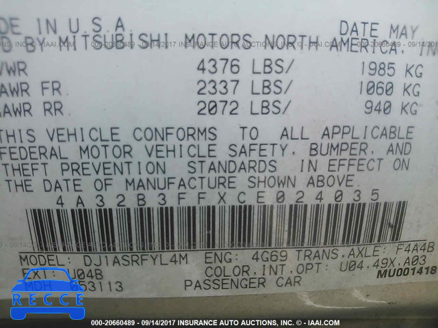 2012 Mitsubishi Galant 4A32B3FFXCE024035 image 8