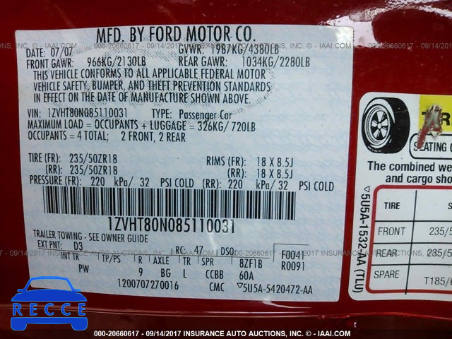 2008 Ford Mustang 1ZVHT80N085110031 Bild 8