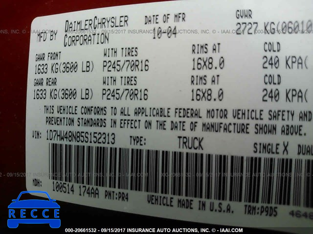 2005 Dodge Dakota 1D7HW48N85S152313 image 8