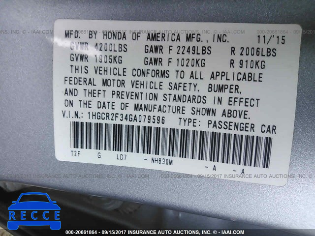 2016 Honda Accord 1HGCR2F34GA079596 image 8