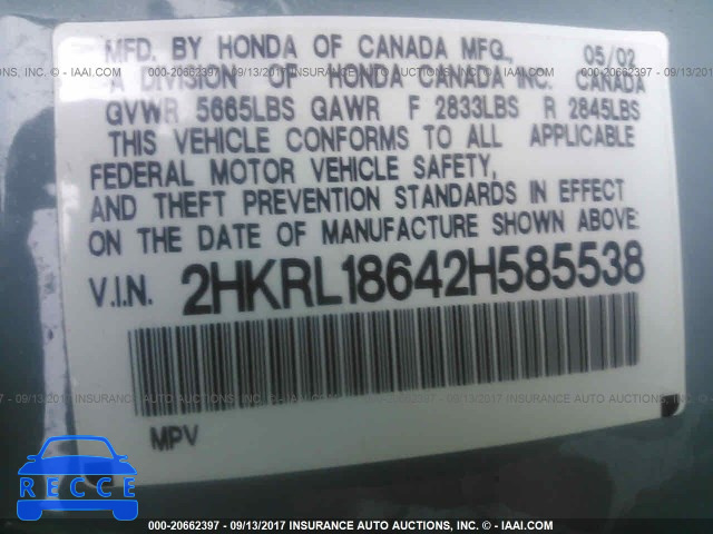 2002 HONDA ODYSSEY 2HKRL18642H585538 image 8
