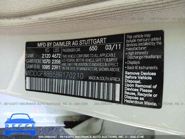 2011 Mercedes-benz C WDDGF8BB5BR170210 image 8