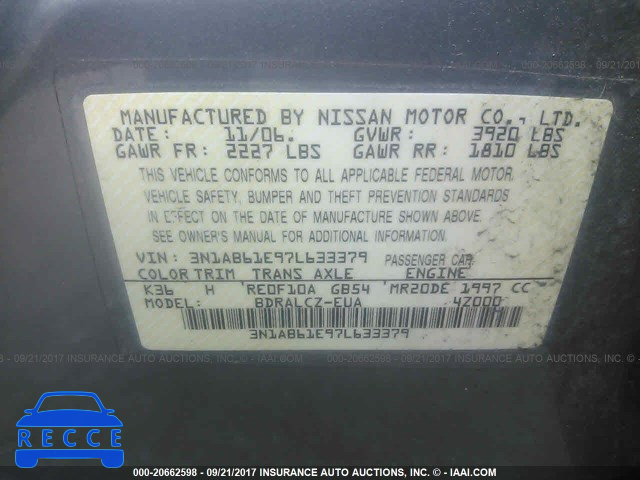 2007 Nissan Sentra 3N1AB61E97L633379 image 8